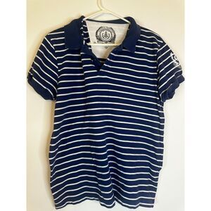 Vintage Y2K Nautica Jeans Co Polo Shirt Large Navy White Striped Crest Logo